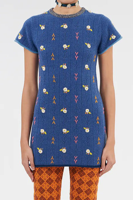 YANYAN KNITS 24 Autumn and Winter Short Sleeve Dress YYK-YYW24-0022-LAN Blue